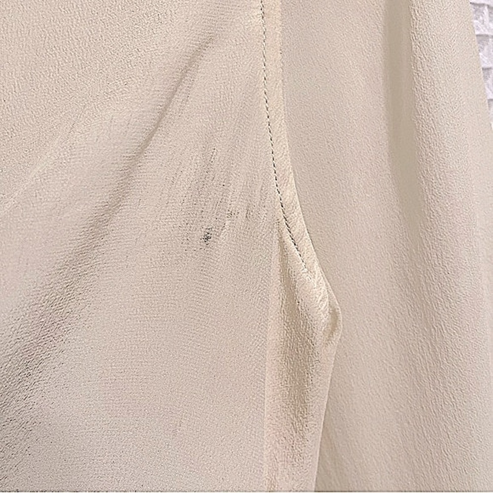 Chris Benz Semi Sheer Beige Silk Crepe Popover Top Tie Neck Size 8 - Picture 12 of 12